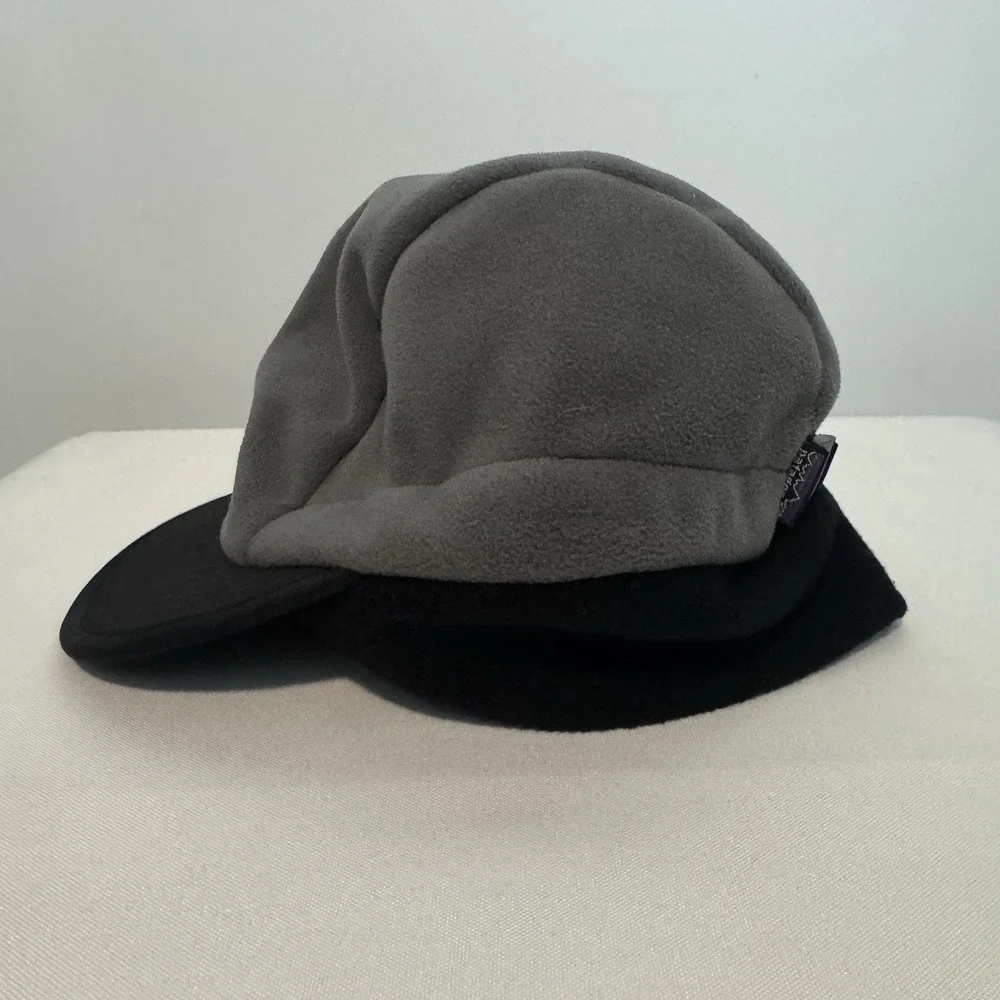 Vintage Patagonia Duckbill Fleece Hat Cap Gray Black Ear Flaps Strap Outdoors